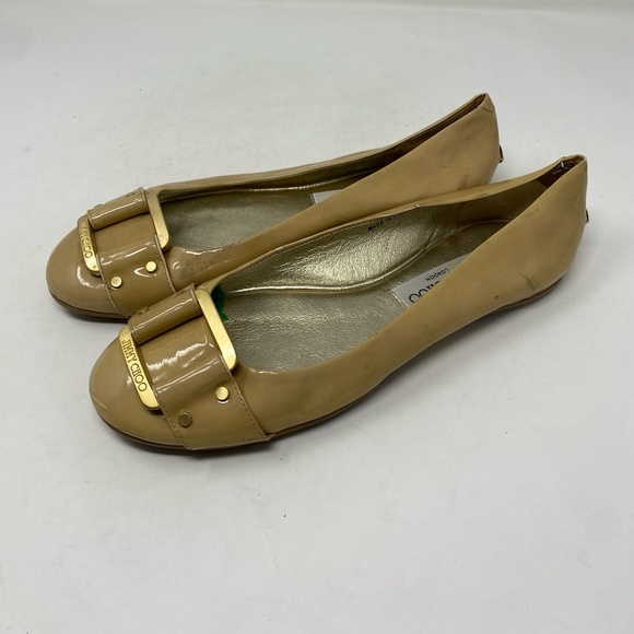 Jimmy Choo Morse Patent Leather Tan Beige Ballerina Flats Size 37 - Picture 4 of 10